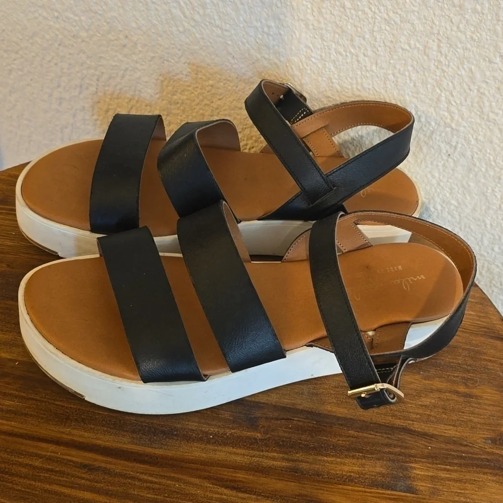 Mila Paoli Womens Black Italian Leather Platform Sandals Strappy Neutral Sz.10.5